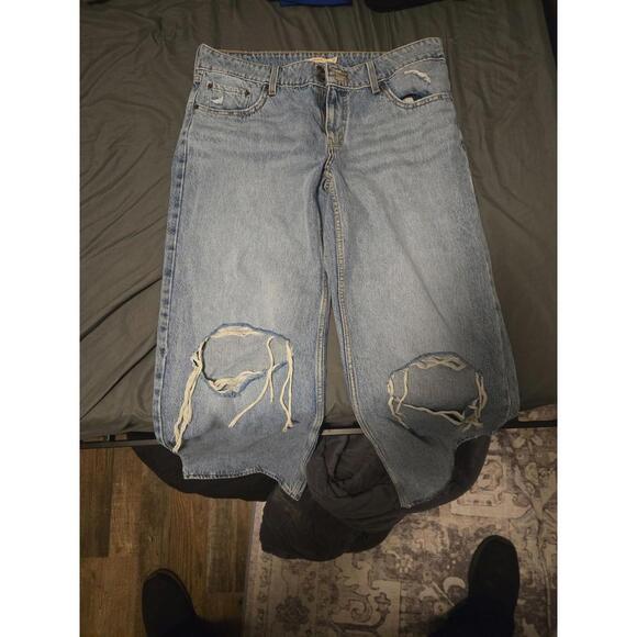 Levi's Superlow Distressed Wide Leg Jeans Light Wash Blue Size 32 - Picture 2 of 3